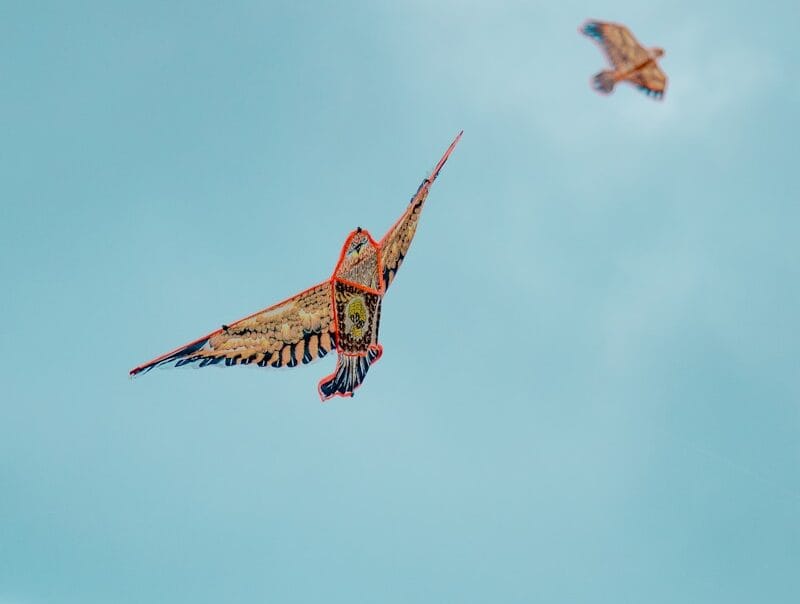tilt shift lens photography of three kites